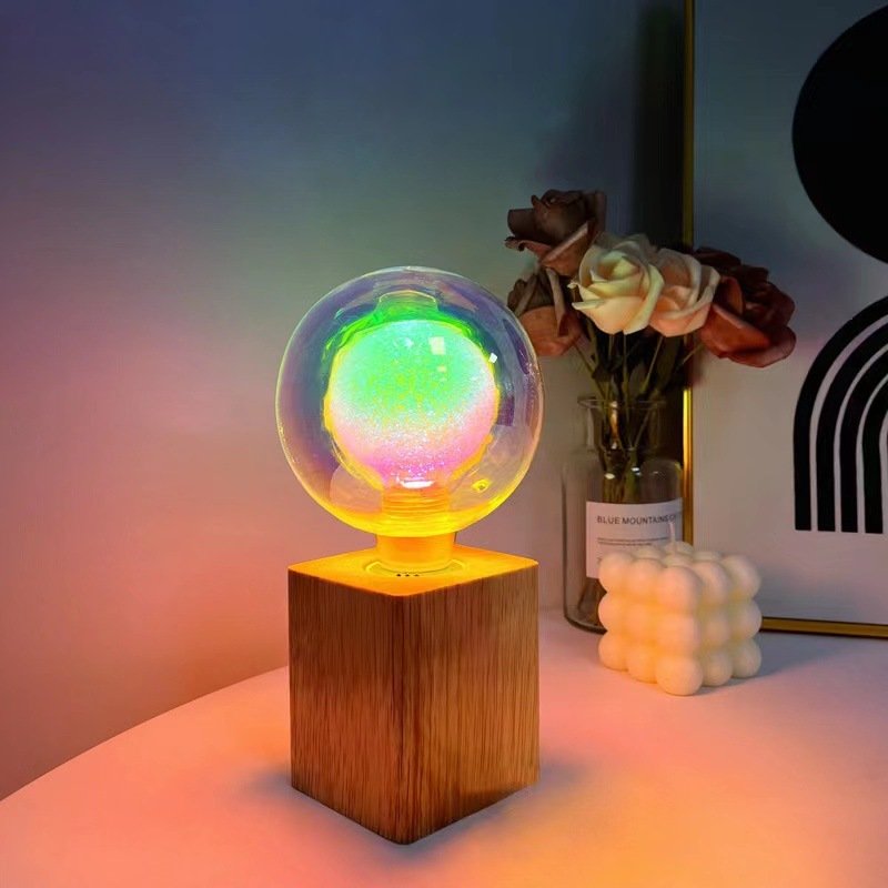 lovely atmosphere led night light lamp cute wooden base home decor