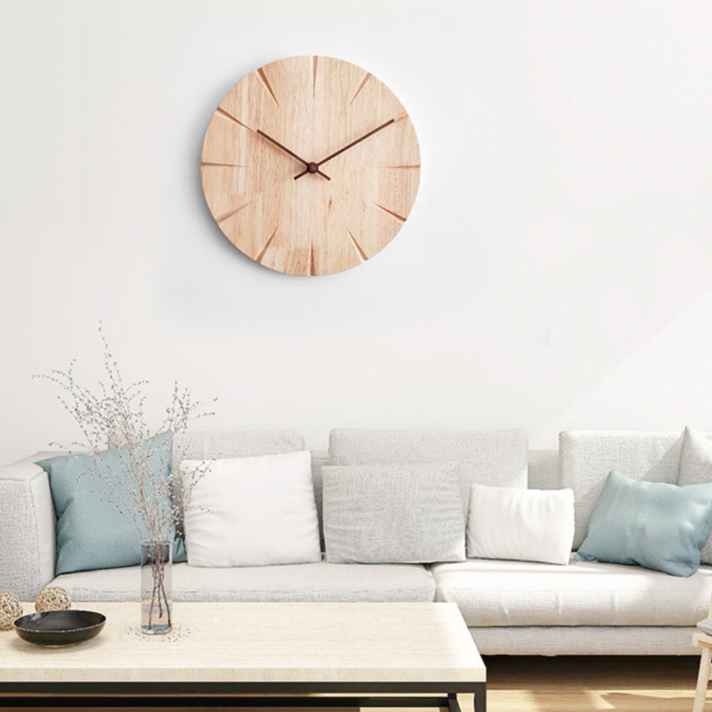 silent modern solid wooden wall clock home decor living room