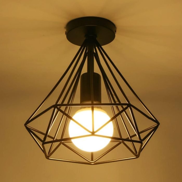 industrial ceiling light lamp vintage lighting iron cage design retro style