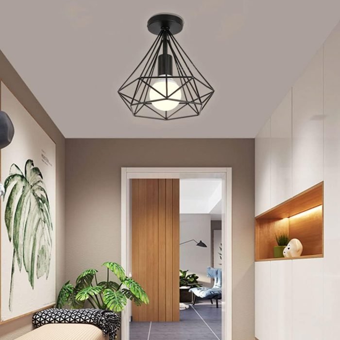 industrial ceiling light lamp vintage lighting iron cage design retro style