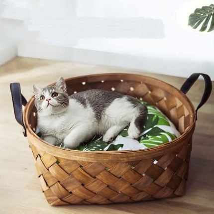 bamboo rattan bed kennel nest dog cat sofa cushion pet