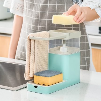 kitchen soap dispenser pump sink sponge caddy towel drain rack dish towel cleaning holder