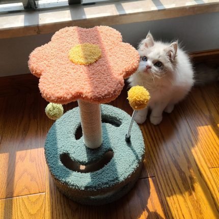 interactive cat scratching tower hanging ball plush platform pet toys