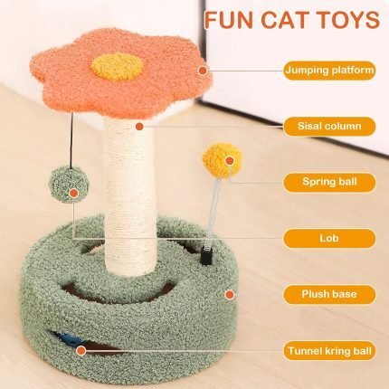 interactive cat scratching tower hanging ball plush platform pet toys