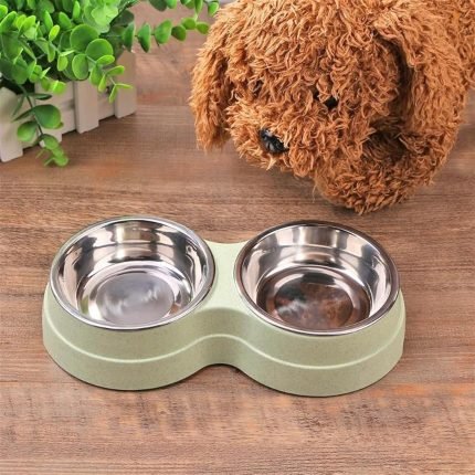 double pet bowls dog food water feeder stainless steel pet drinking dish feeder cat puppy feeding supplies
