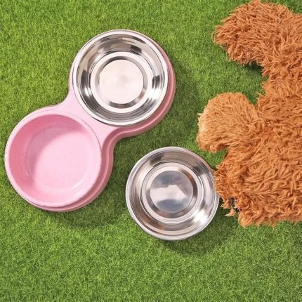 double pet bowls dog food water feeder stainless steel pet drinking dish feeder cat puppy feeding supplies