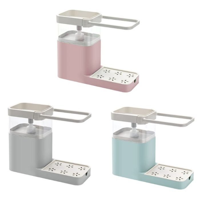 kitchen soap dispenser pump sink sponge caddy towel drain rack dish towel cleaning holder