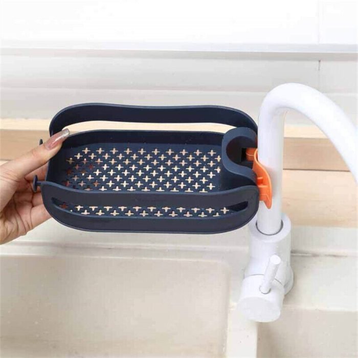 adjustable 2-in-1 sink organizer sponge holder kitchen bathroom faucets