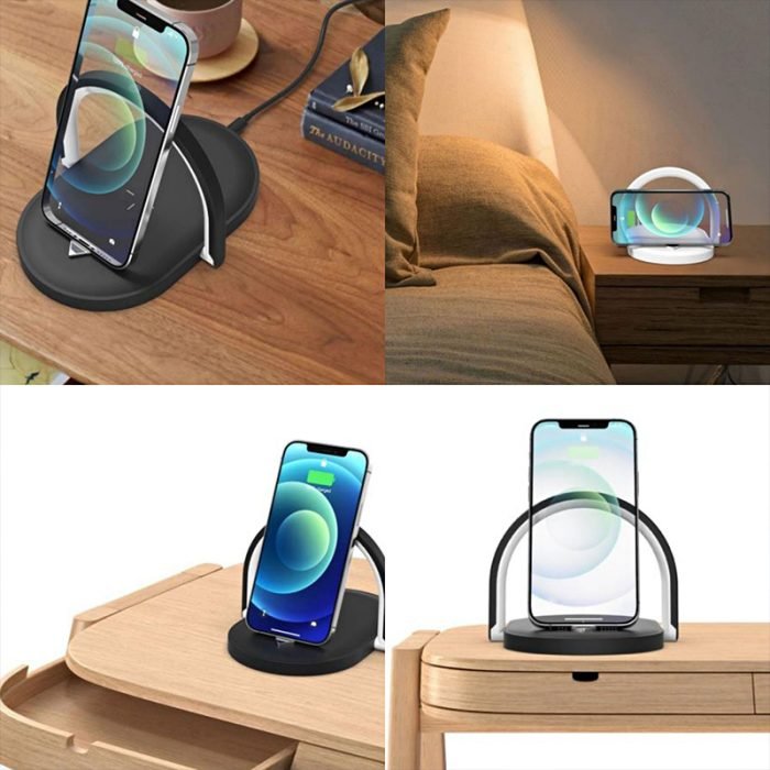 led night light lamp wireless charger station phone stand fast charging