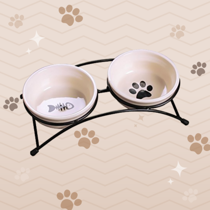 set of 2 ceramic pet bowls with non slip iron base easy to clean fun design