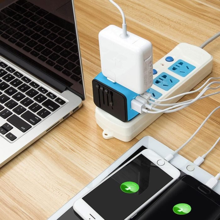 universal international travel adapter 5 in 1 power plug with usb-c usb-a ports covers 200 countries