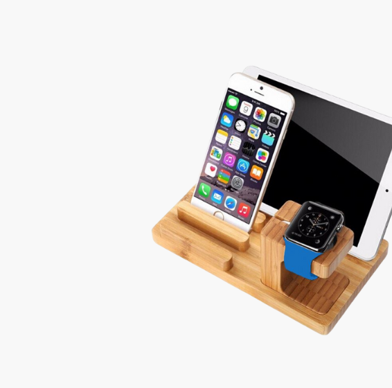 all-in-one bamboo wood docking station for smartphone accessories