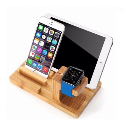 all-in-one bamboo wood docking station for smartphone accessories