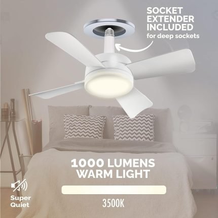 bell howell ceiling socket fan led light integrated remote control adjustable