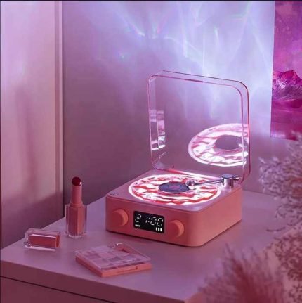 high-quality audio bluetooth waves vinyl player with white noise ambient lighting lamp effect
