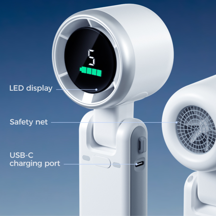 v705 turbo portable neck desktop cooling fan compact design 5-speed 3600mah